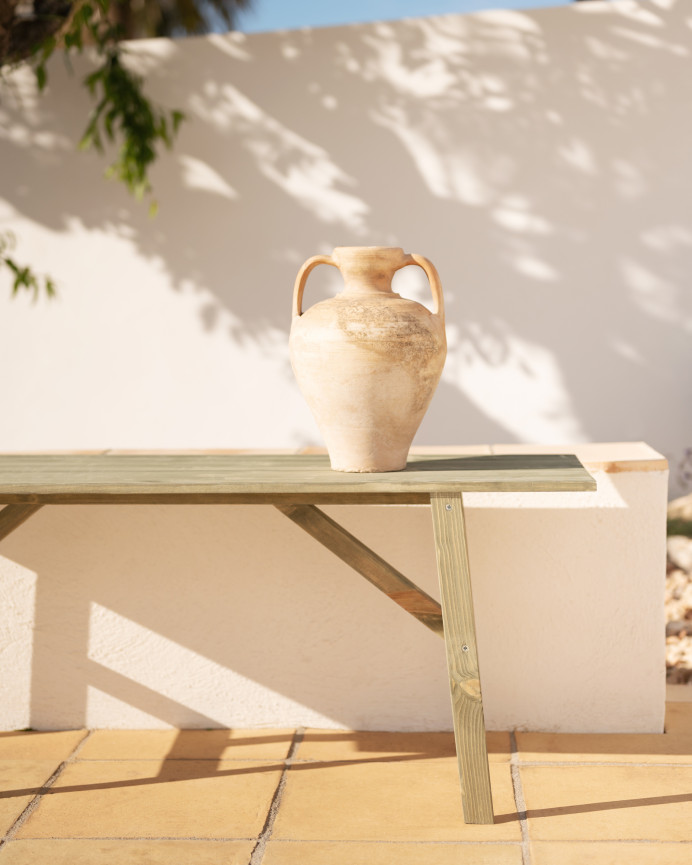 Banqueta de madera maciza en tono verde de 120x45cm