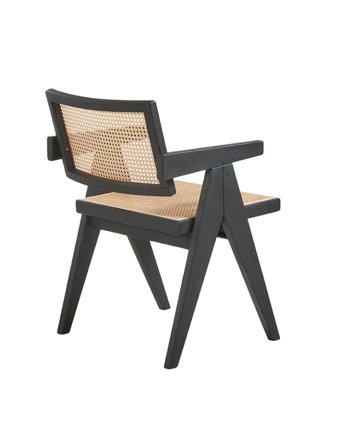 Silla de madera maciza con respaldo y asiento de cannage en tono negro de 80cm