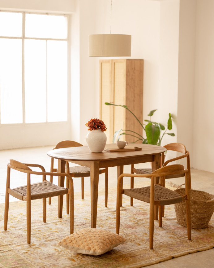 Mesa de comedor de madera maciza ovalada en tono roble oscuro de varias medidas