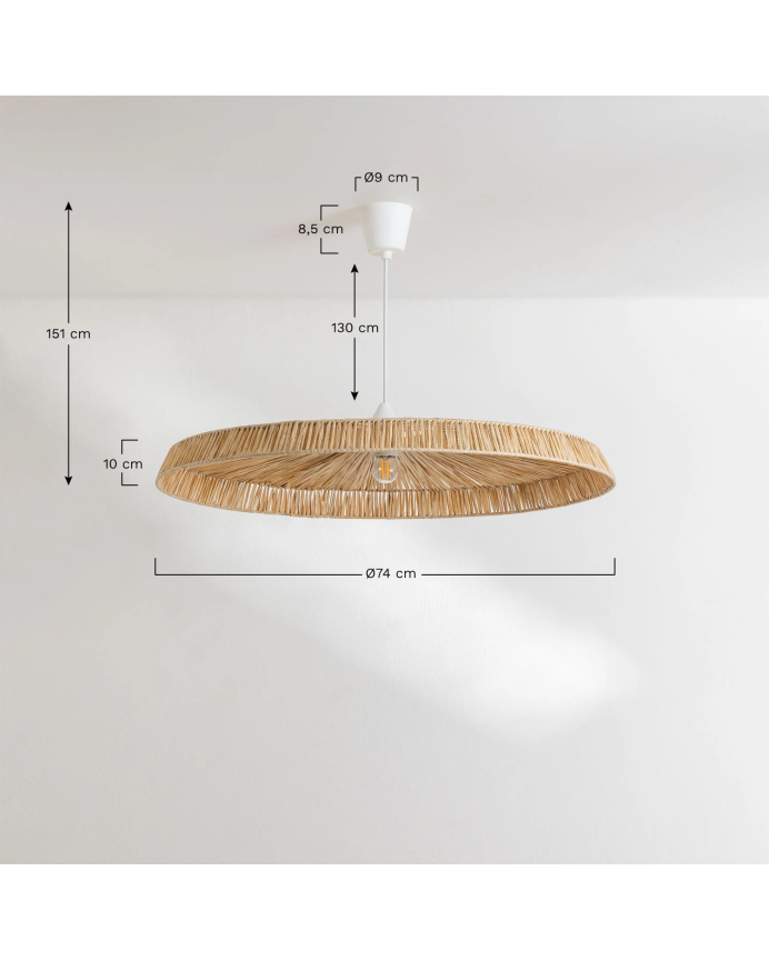 Lámpara de techo de rafia y hierro de Ø74 cm