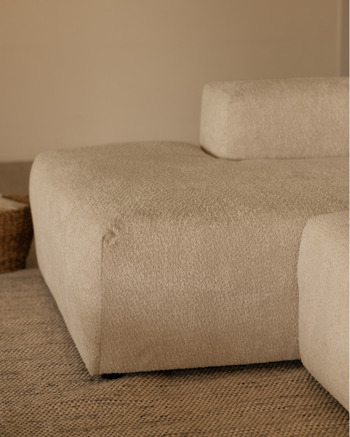 Sofá de 3 módulos curvo con chaise longue de bouclé color gris claro 320x172cm