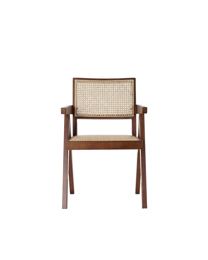 Sillon de madera de olmo con asiento y respaldo de cannage tono marrón de 86x56.5cm