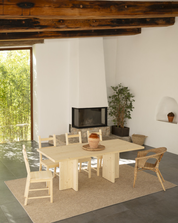 Mesa de comedor de madera maciza en tono natural de varias medidas