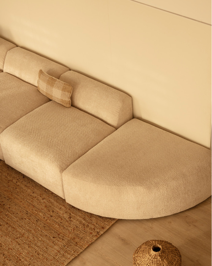 Sofá de 4 módulos con curva de bouclé color beige 410x110cm