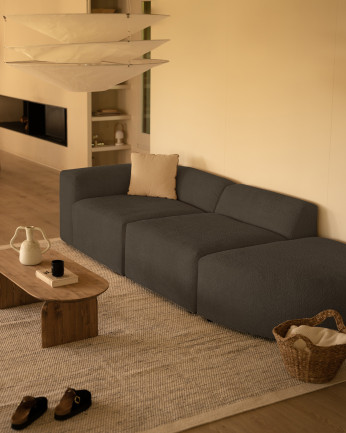 Sofá de 3 módulos con curva de bouclé color gris oscuro 320x110cm