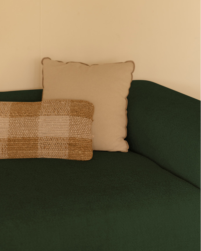 Sofá de 4 módulos con curva de bouclé color verde 410x110cm