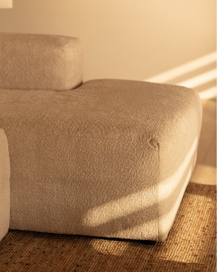 Sofá de 3 módulos curvo con chaise longue de bouclé color beige 320x172cm