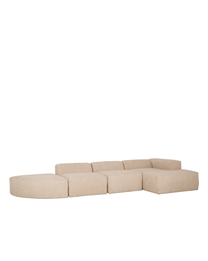 Sofá de 4 módulos curvo con chaise longue de bouclé color beige 410x172cm