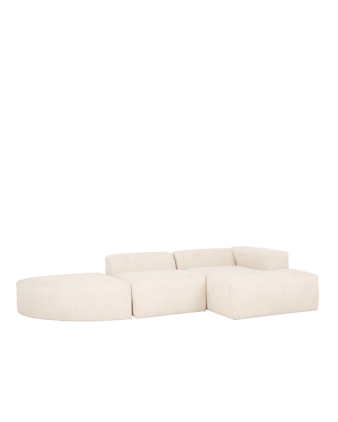 Sofá de 3 módulos curvo con chaise longue de bouclé color blanco 320x172cm