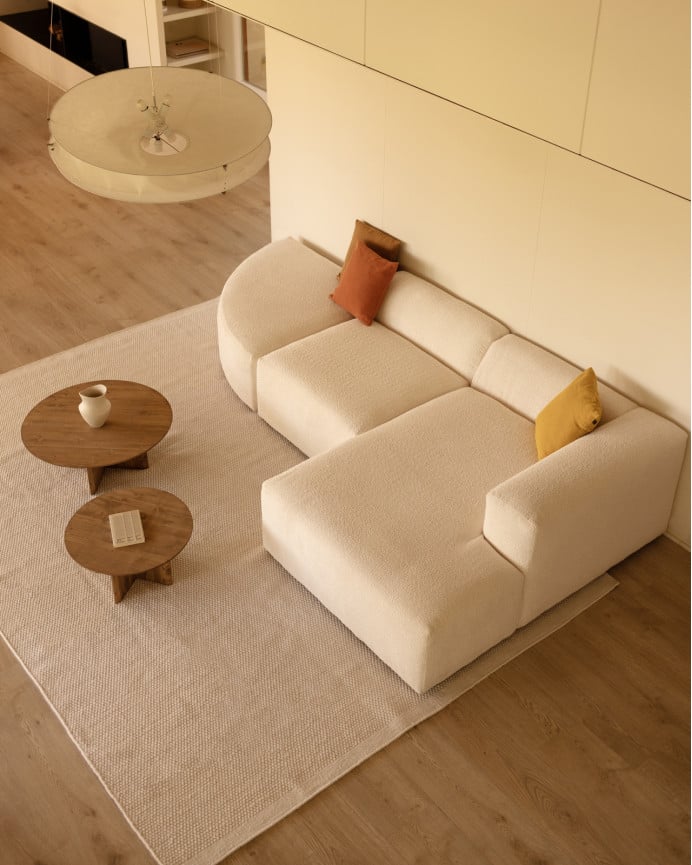 Sofá de 3 módulos curvo con chaise longue de bouclé color blanco 320x172cm