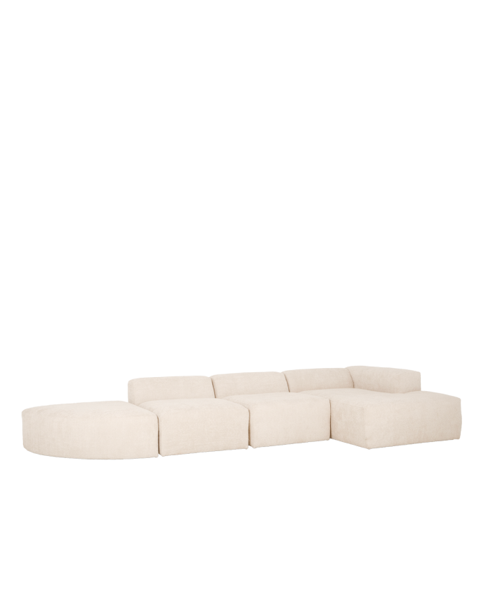 Sofá de 4 módulos curvo con chaise longue de bouclé color blanco 410x172cm