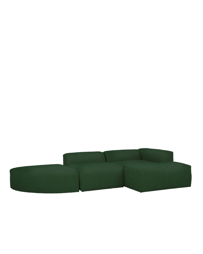 Sofá de 3 módulos curvo con chaise longue de bouclé color verde 320x172cm