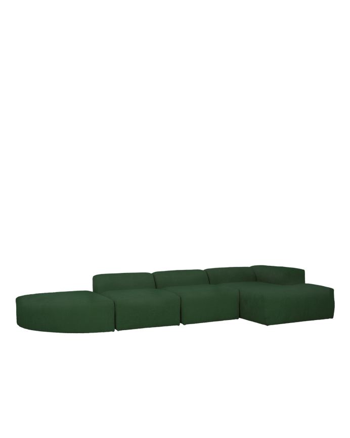 Sofá de 4 módulos curvo con chaise longue de bouclé color verde 410x172cm