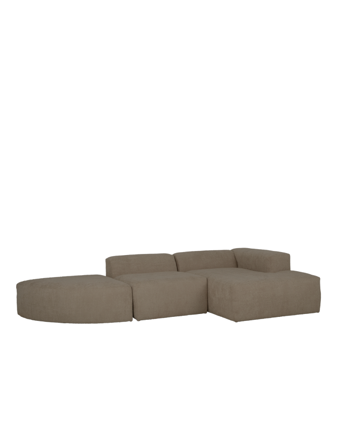 Sofá de 3 módulos curvo con chaise longue de bouclé color marrón 320x172cm