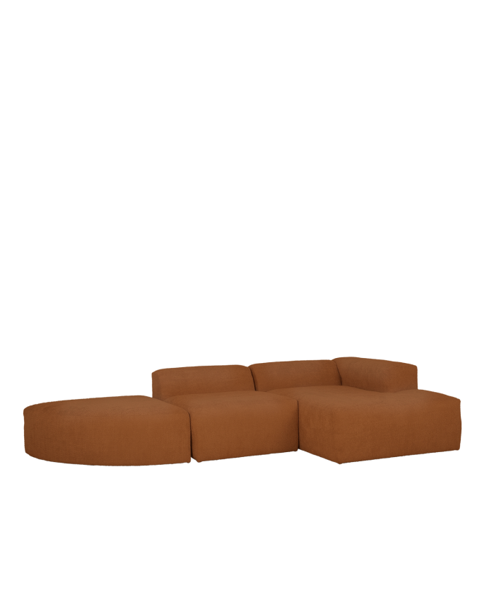 Sofá de 3 módulos curvo con chaise longue de bouclé color cobre 320x172cm