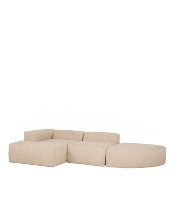 Sofá de 3 módulos curvo con chaise longue de bouclé color beige 320x172cm