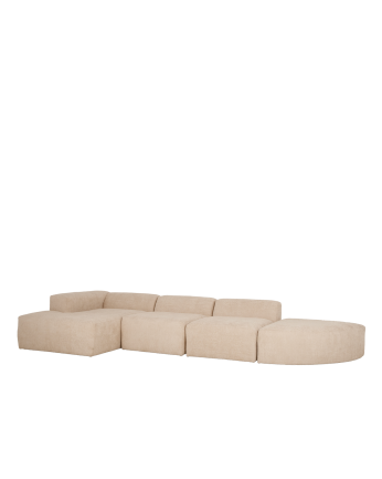 Sofá de 4 módulos curvo con chaise longue de bouclé color beige 410x172cm