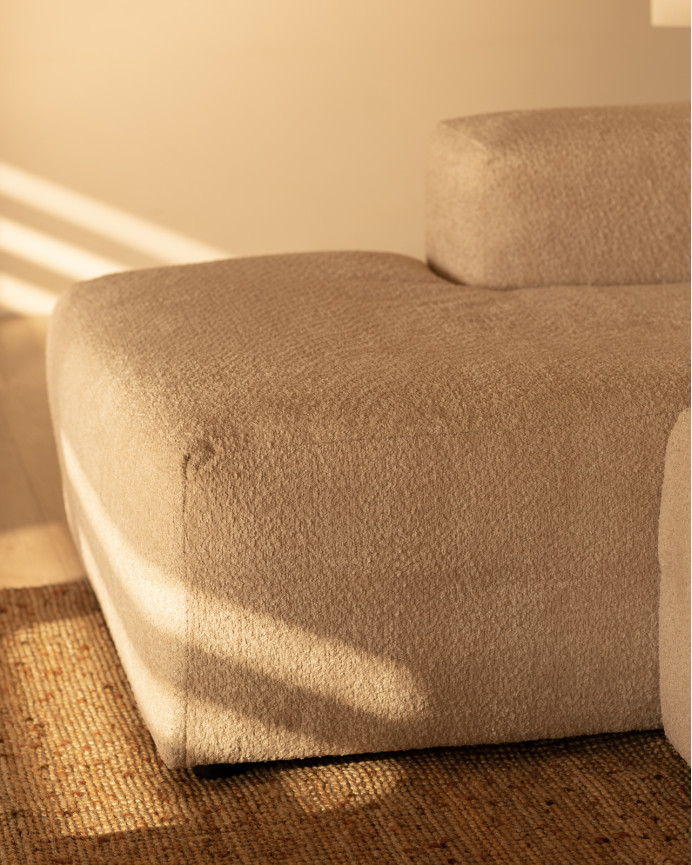 Sofá de 4 módulos curvo con chaise longue de bouclé color beige 410x172cm