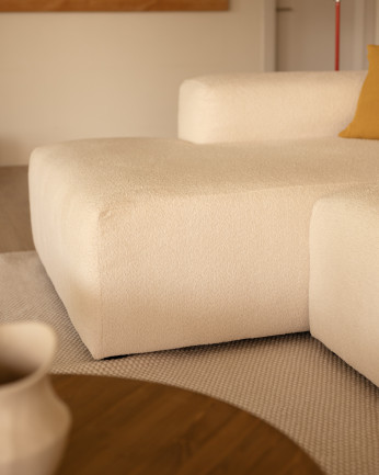 Sofá de 3 módulos curvo con chaise longue de bouclé color blanco 320x172cm