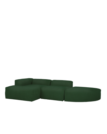 Sofá de 3 módulos curvo con chaise longue de bouclé color verde 320x172cm