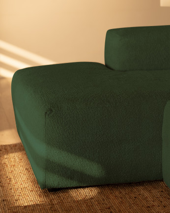 Sofá de 3 módulos curvo con chaise longue de bouclé color verde 320x172cm