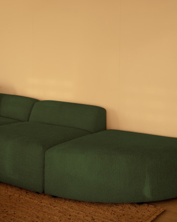 Sofá de 3 módulos curvo con chaise longue de bouclé color verde 320x172cm