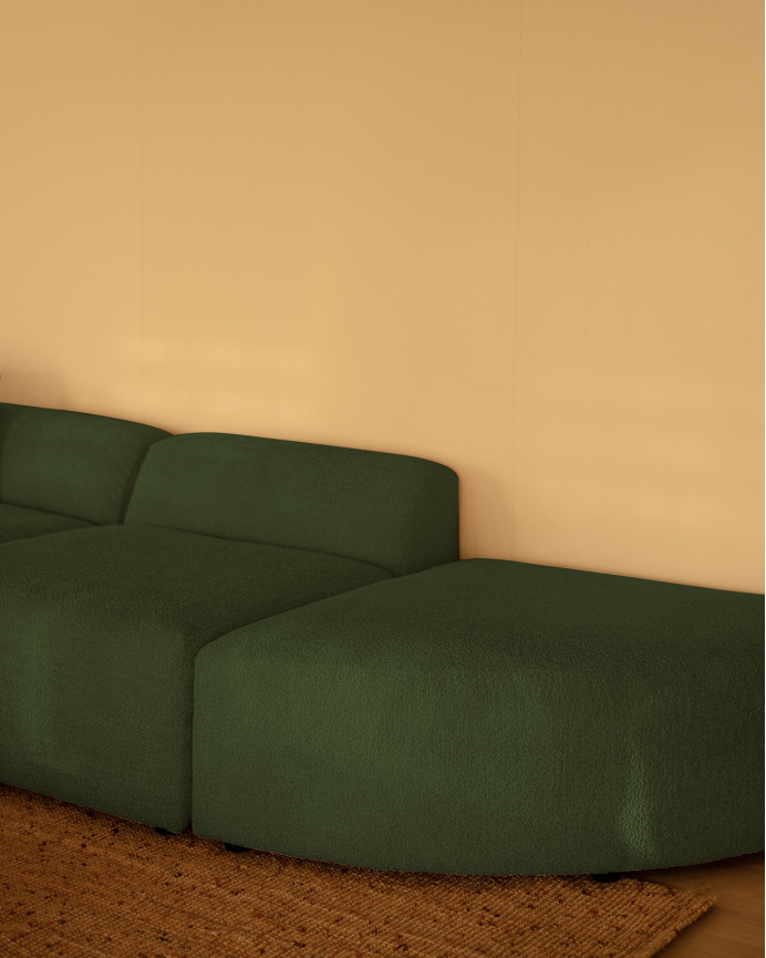 Sofá de 3 módulos curvo con chaise longue de bouclé color verde 320x172cm