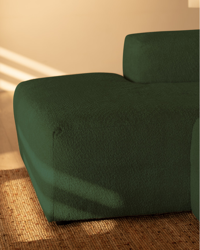 Sofá de 4 módulos curvo con chaise longue de bouclé color verde 410x172cm