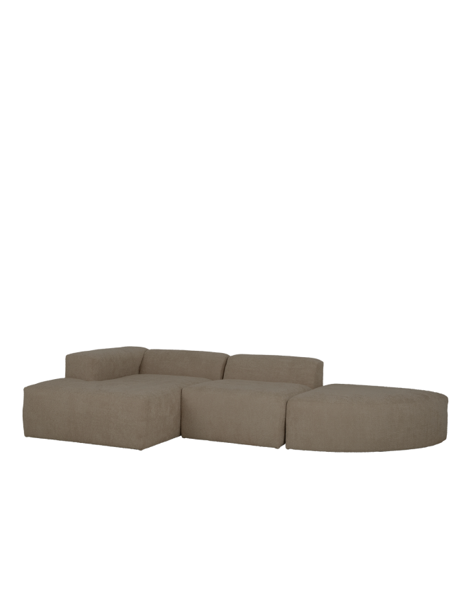 Sofá de 3 módulos curvo con chaise longue de bouclé color marrón 320x172cm