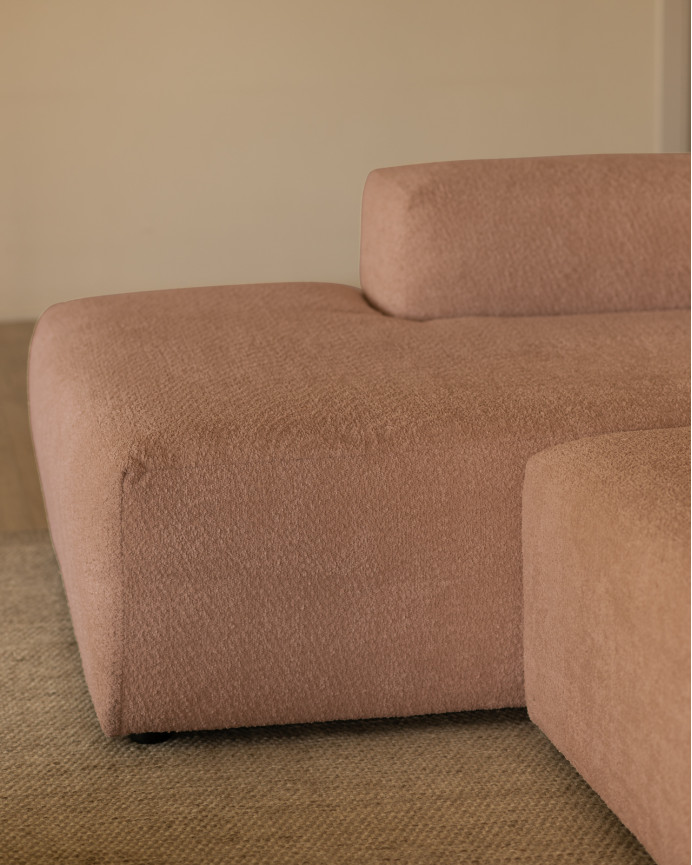 Sofá de 3 módulos curvo con chaise longue de bouclé color rosa 320x172cm