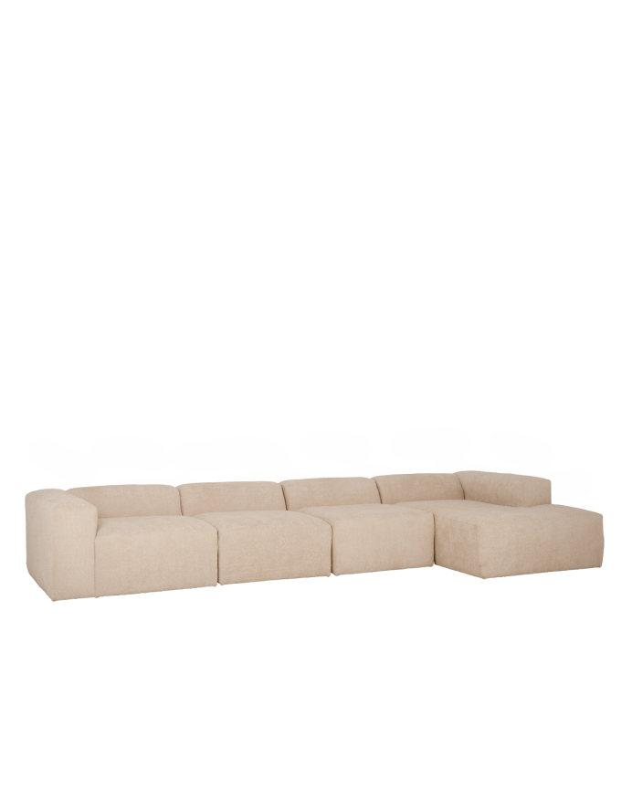 Sofá de 4 módulos con chaise longue de bouclé color beige 420x172cm