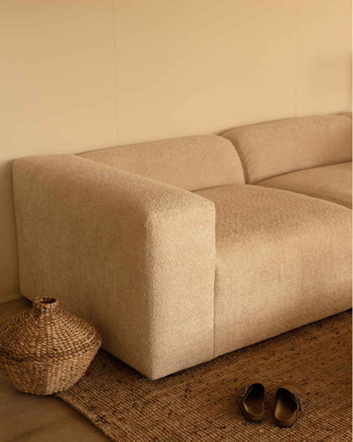 Sofá de 4 módulos con chaise longue de bouclé color beige 420x172cm