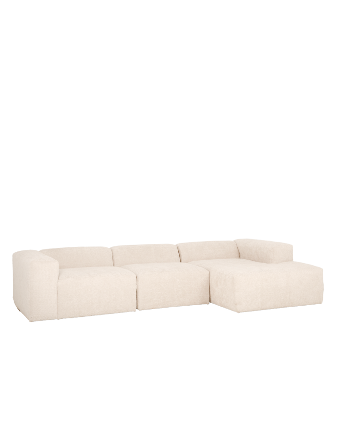 Sofá de 3 módulos con chaise longue de bouclé color blanco 330x172cm