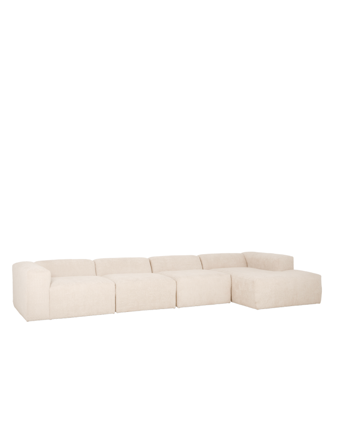 Sofá de 4 módulos con chaise longue de bouclé color blanco 420x172cm