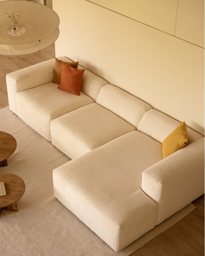 Sofá de 3 módulos con chaise longue de bouclé color blanco 330x172cm