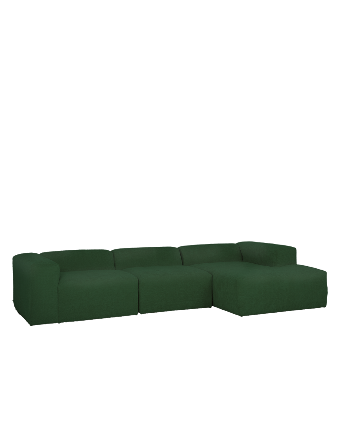 Sofá de 3 módulos con chaise longue de bouclé color verde 330x172cm