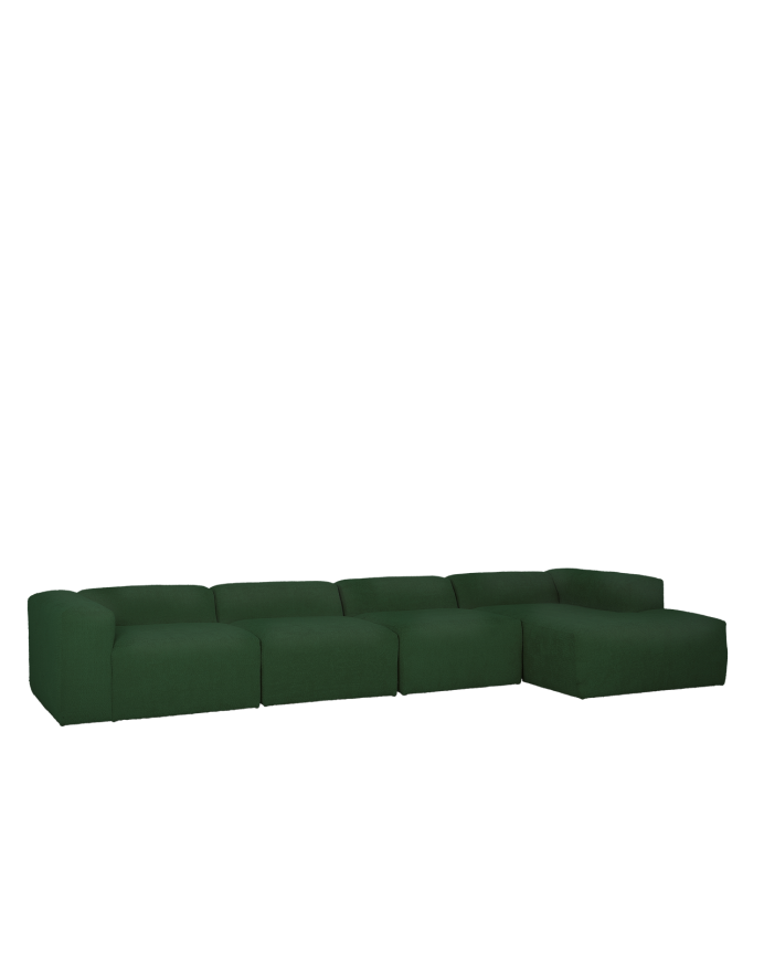 Sofá de 4 módulos con chaise longue de bouclé color verde 420x172cm