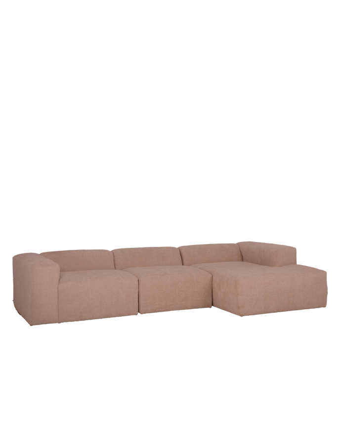 Sofá de 3 módulos con chaise longue de bouclé color rosa 330x172cm