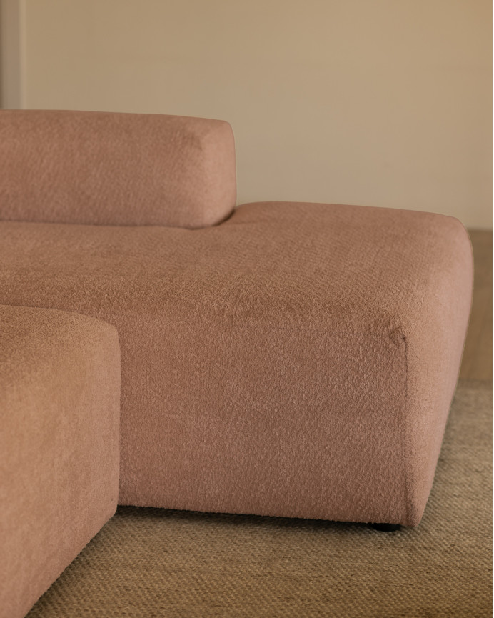 Sofá de 4 módulos con chaise longue de bouclé color rosa 420x172cm