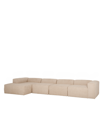 Sofá de 4 módulos con chaise longue de bouclé color beige 420x172cm