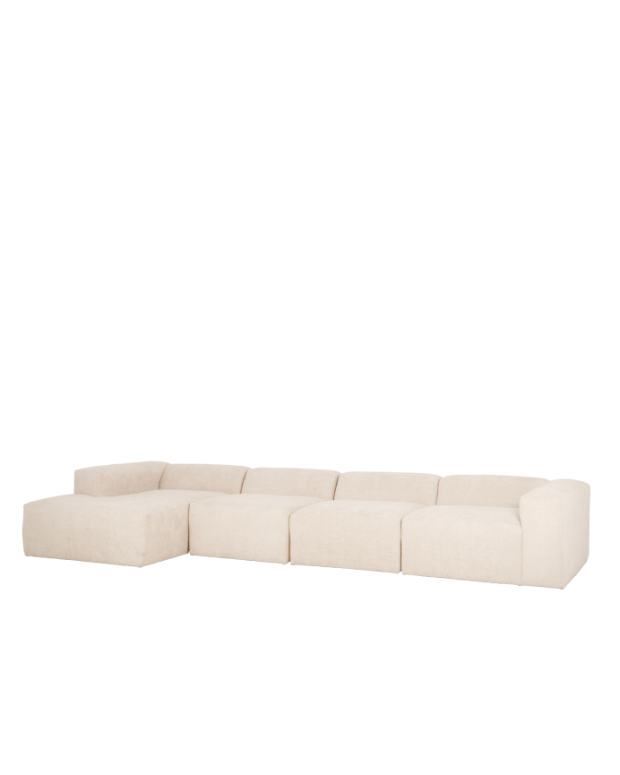 Sofá de 4 módulos con chaise longue de bouclé color blanco 420x172cm