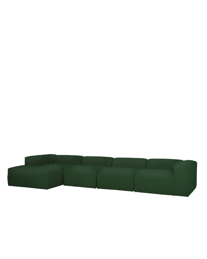 Sofá de 4 módulos con chaise longue de bouclé color verde 420x172cm