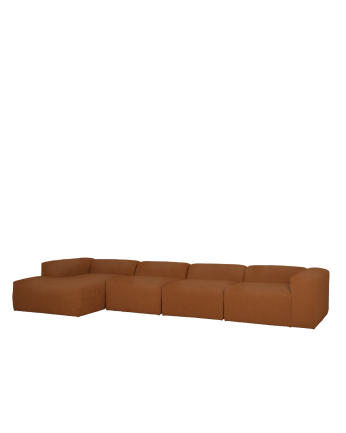 Sofá de 4 módulos con chaise longue de bouclé color cobre 420x172cm