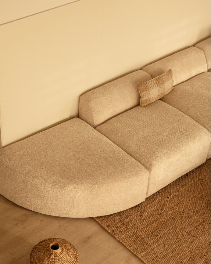 Sofá de 4 módulos con curva de bouclé color beige 410x110cm