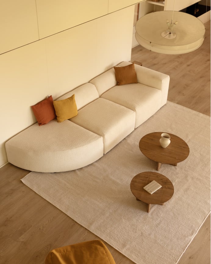 Sofá de 3 módulos con curva de bouclé color blanco 320x110cm