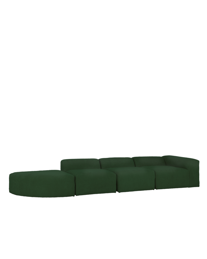 Sofá de 4 módulos con curva de bouclé color verde 410x110cm