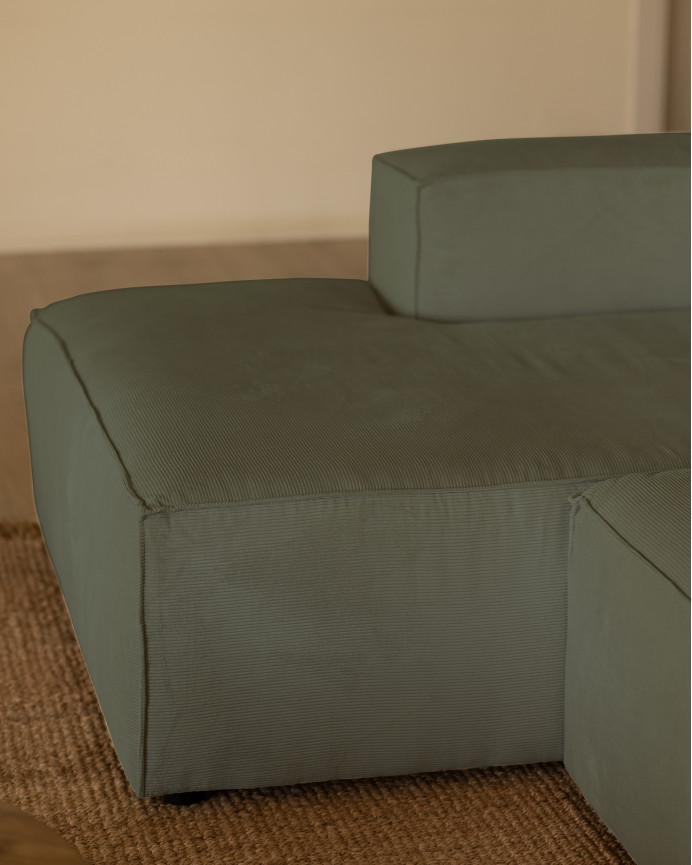 Sofá con chaise longue de pana color verde azulado varias medidas