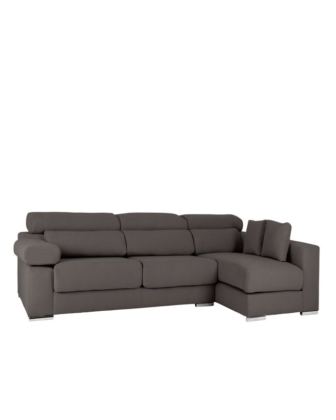 Sofá con chaise longue de color gris oscuro de varias medidas