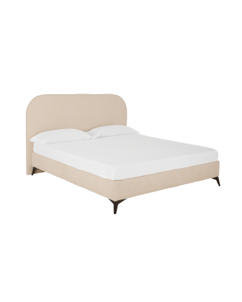 Cama tapizada de boculé beige para colchón de varias medidas