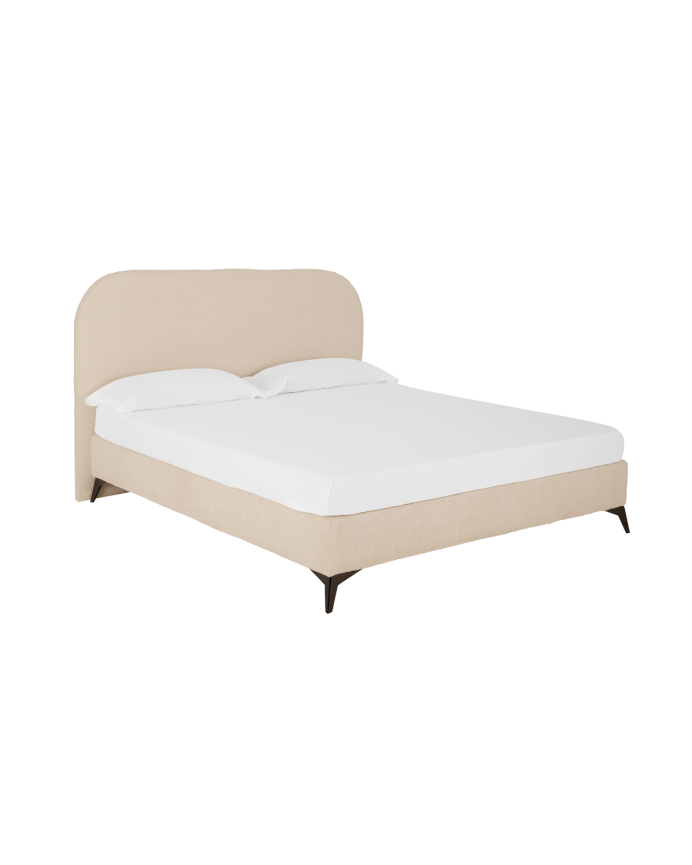 Cama tapizada de boculé beige para colchón de varias medidas